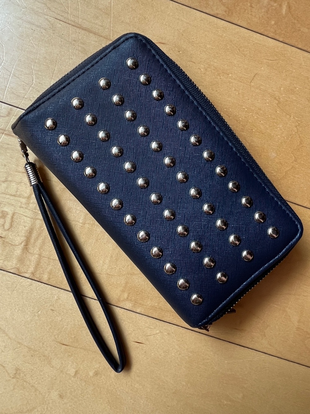 Navy Studded Zip-Around Wristlet